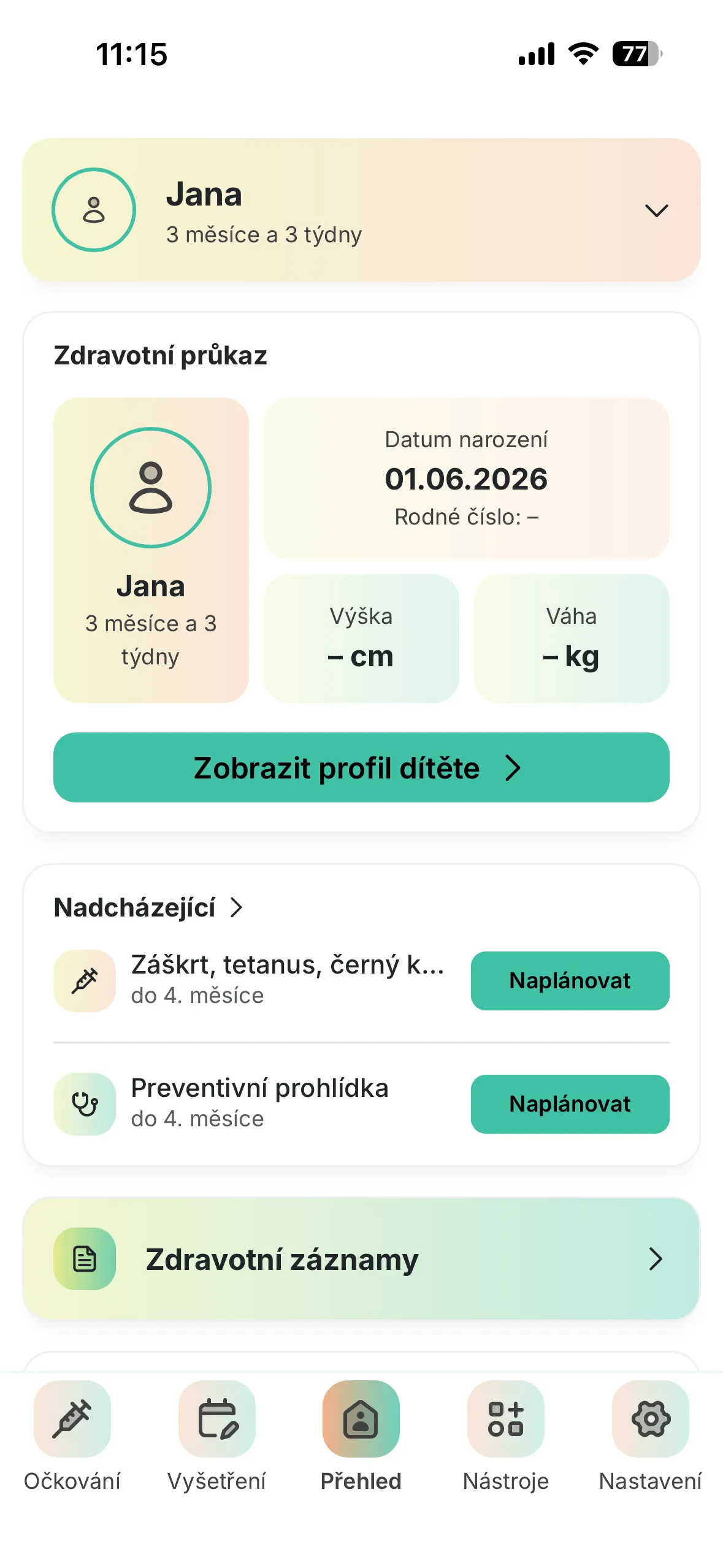 Zdravotní průkaz dítěte od narození do 18 let